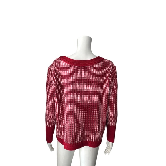 St. John Red & White Knit Knit Sweater Size XL - Picture 3 of 6